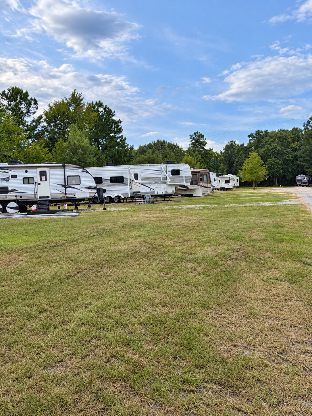 Standard back-in full-hookup RV sites at Honeysuckle Farm RV Park, Dublin GA